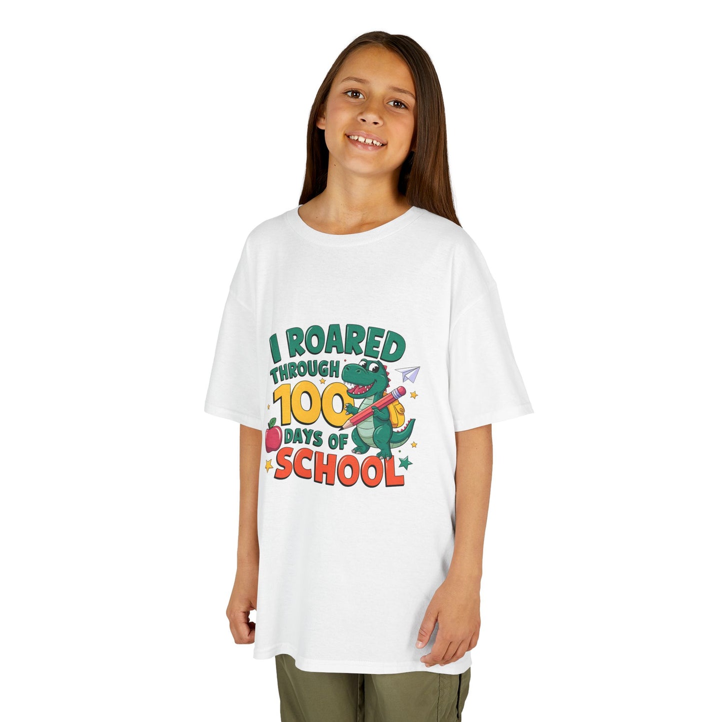 I Roared Through 100 Days of School Kids Tee - Fun & Comfortable Heavy Cotton Shirt for Celebrating Milestones