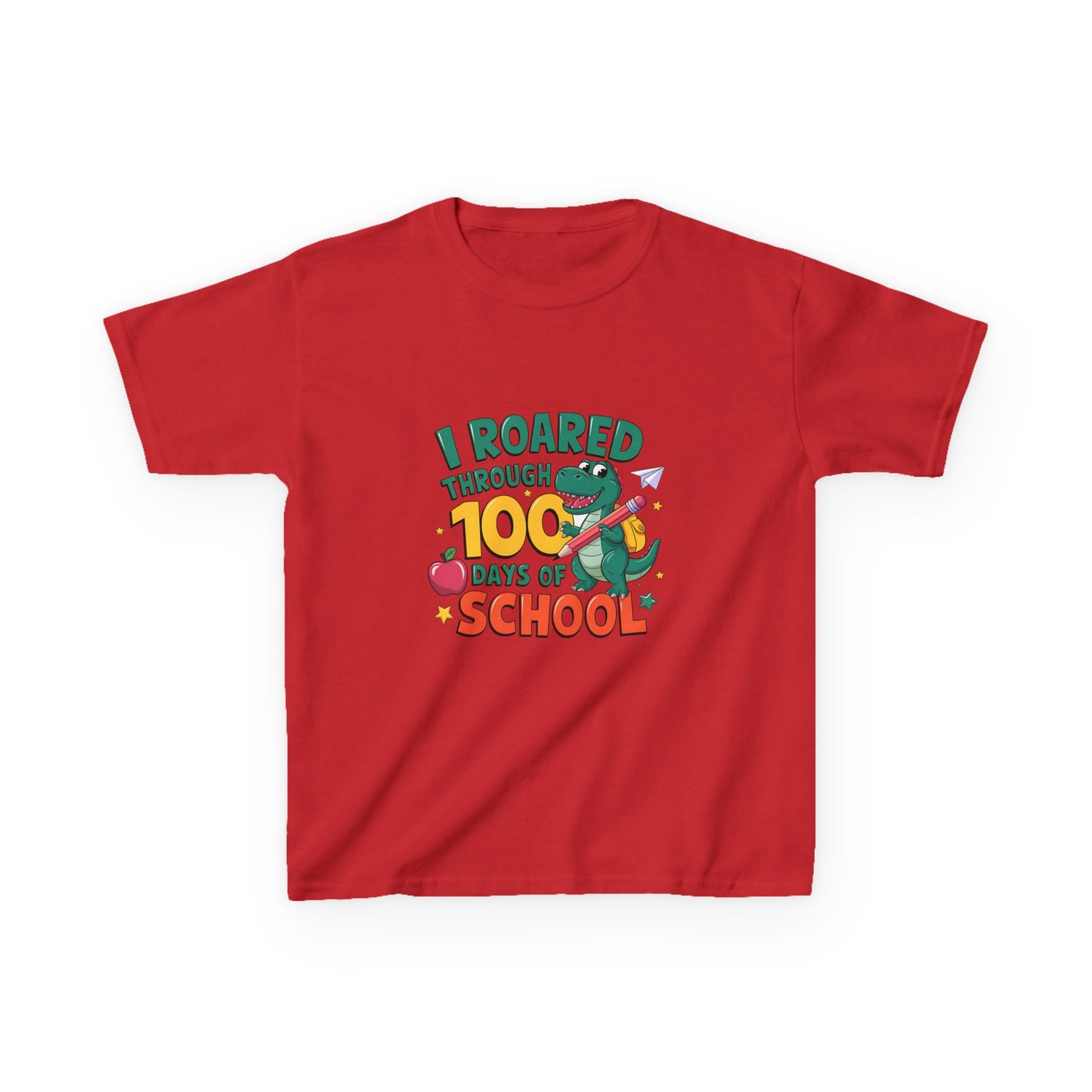 I Roared Through 100 Days of School Kids Tee - Fun & Comfortable Heavy Cotton Shirt for Celebrating Milestones