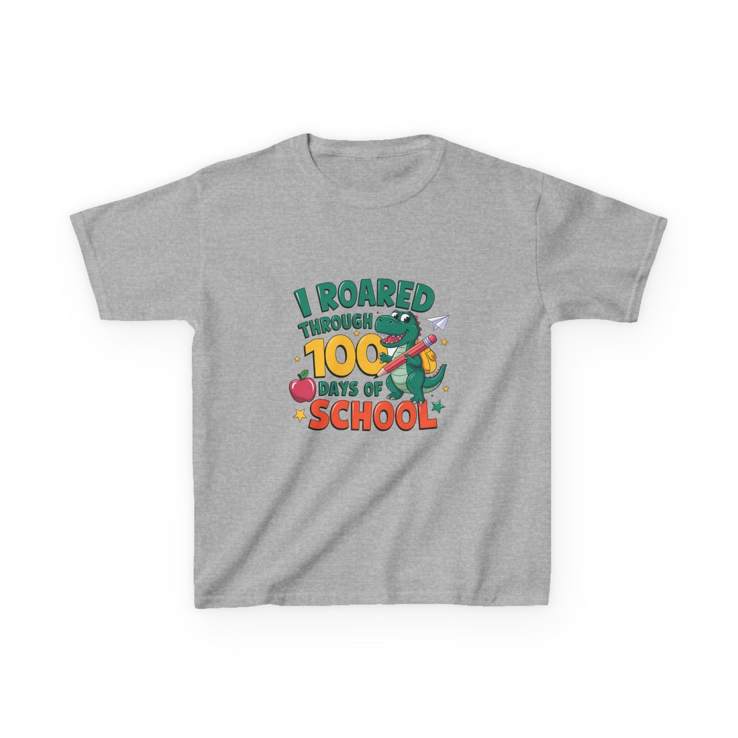 I Roared Through 100 Days of School Kids Tee - Fun & Comfortable Heavy Cotton Shirt for Celebrating Milestones