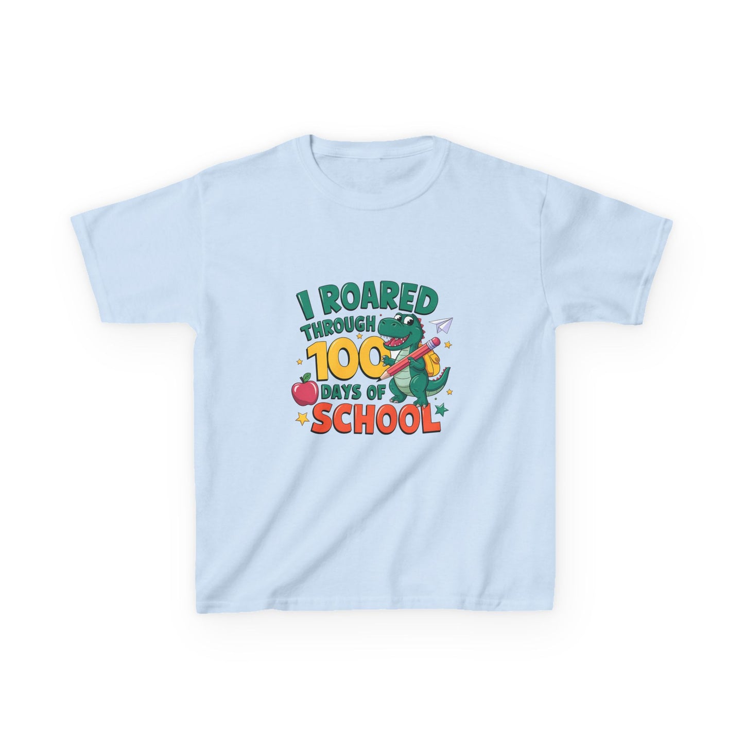 I Roared Through 100 Days of School Kids Tee - Fun & Comfortable Heavy Cotton Shirt for Celebrating Milestones