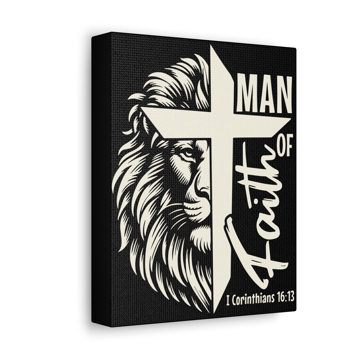 Faith-Inspired Stretched Canvas Art for Him, Lion of Judah Wall Decor, Inspirational Home Decor, Christian Gift, Man of Faith