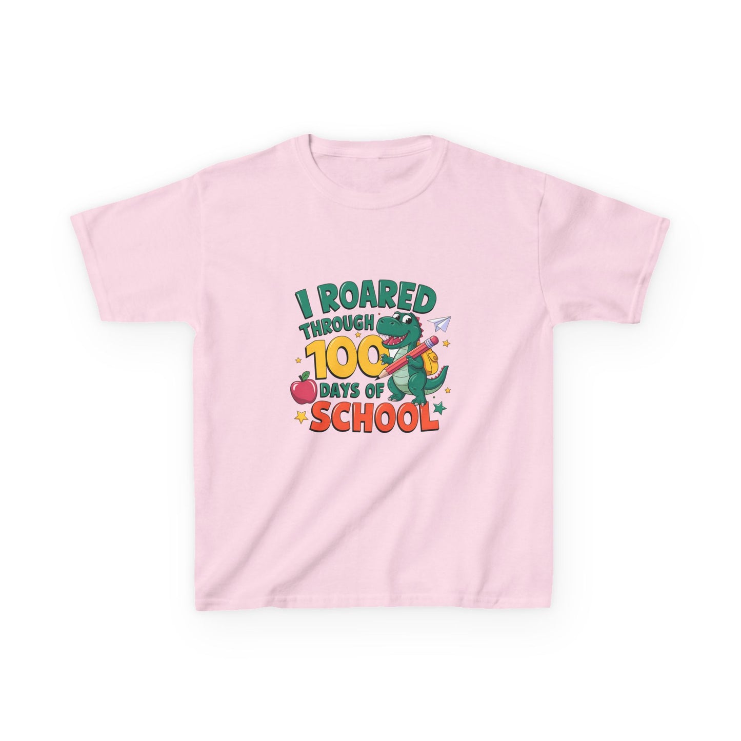 I Roared Through 100 Days of School Kids Tee - Fun & Comfortable Heavy Cotton Shirt for Celebrating Milestones
