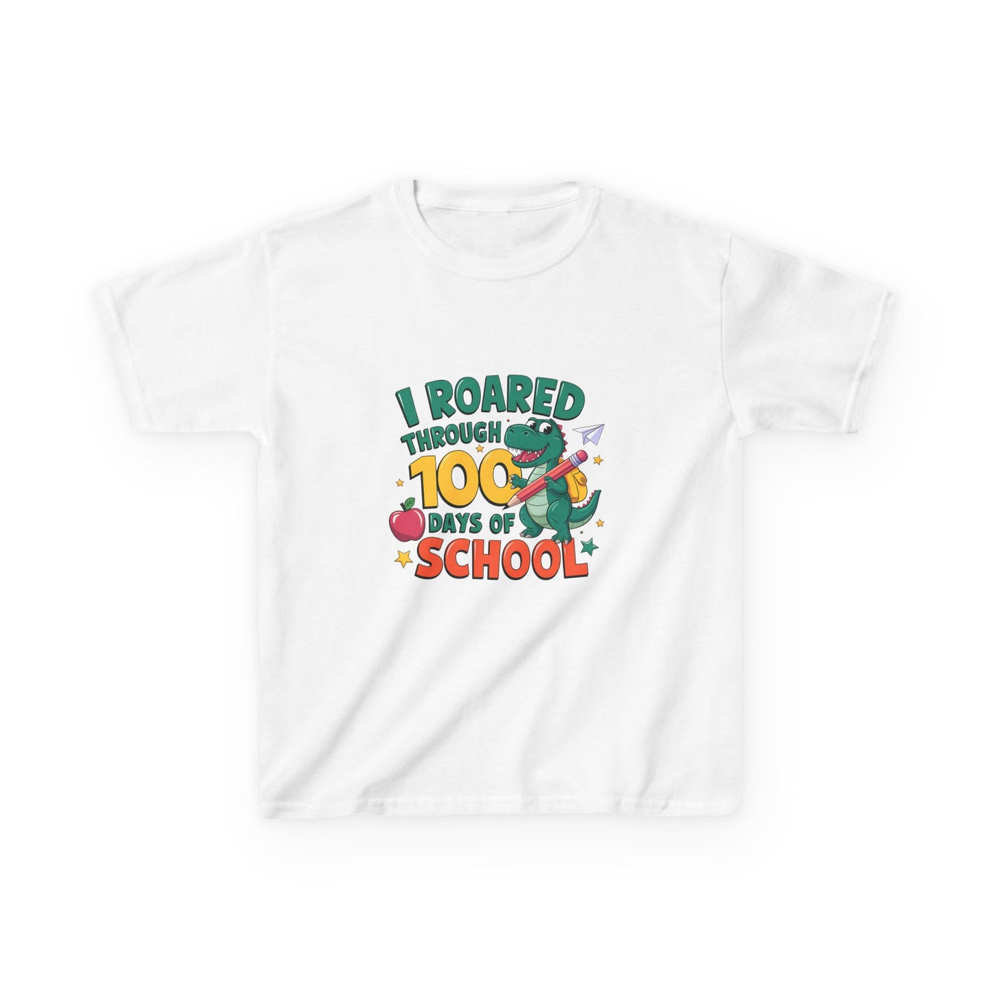 I Roared Through 100 Days of School Kids Tee - Fun & Comfortable Heavy Cotton Shirt for Celebrating Milestones