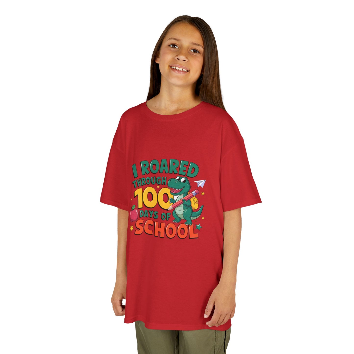 I Roared Through 100 Days of School Kids Tee - Fun & Comfortable Heavy Cotton Shirt for Celebrating Milestones