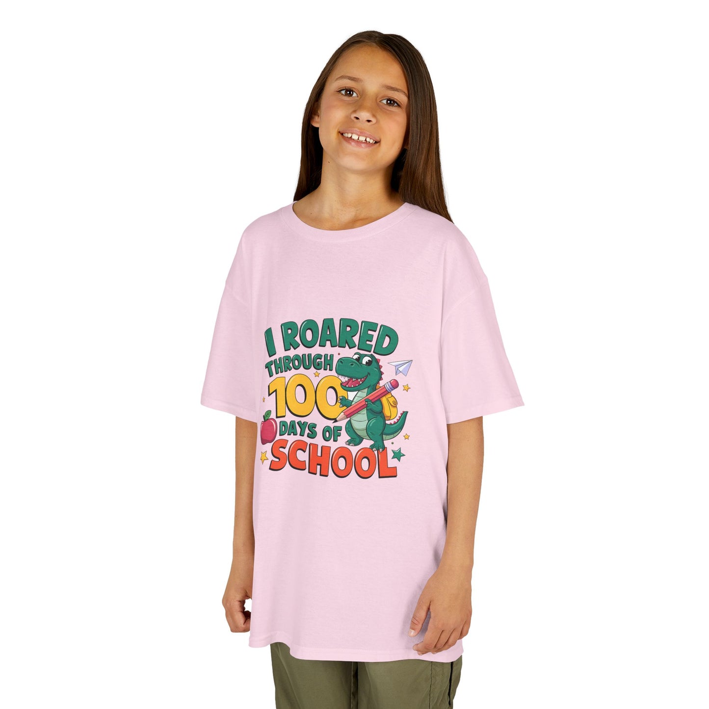 I Roared Through 100 Days of School Kids Tee - Fun & Comfortable Heavy Cotton Shirt for Celebrating Milestones