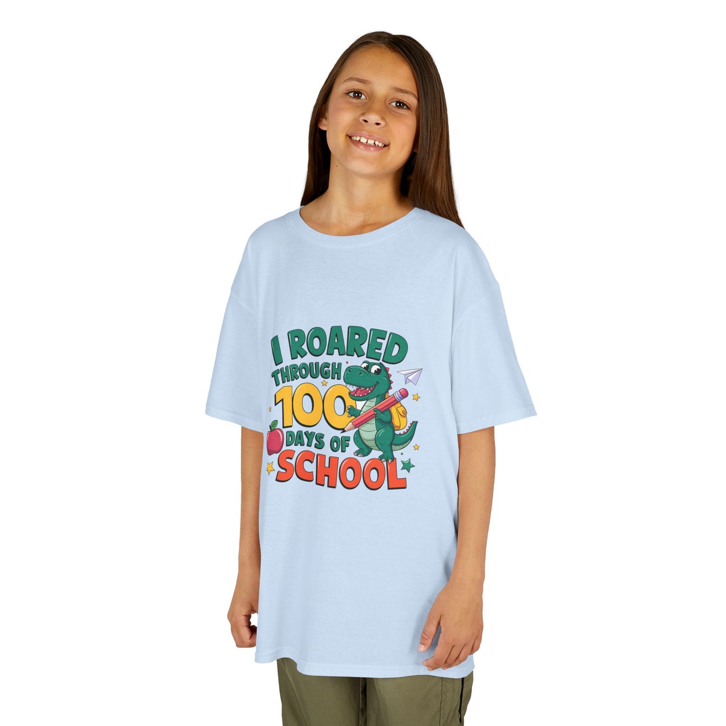 I Roared Through 100 Days of School Kids Tee - Fun & Comfortable Heavy Cotton Shirt for Celebrating Milestones
