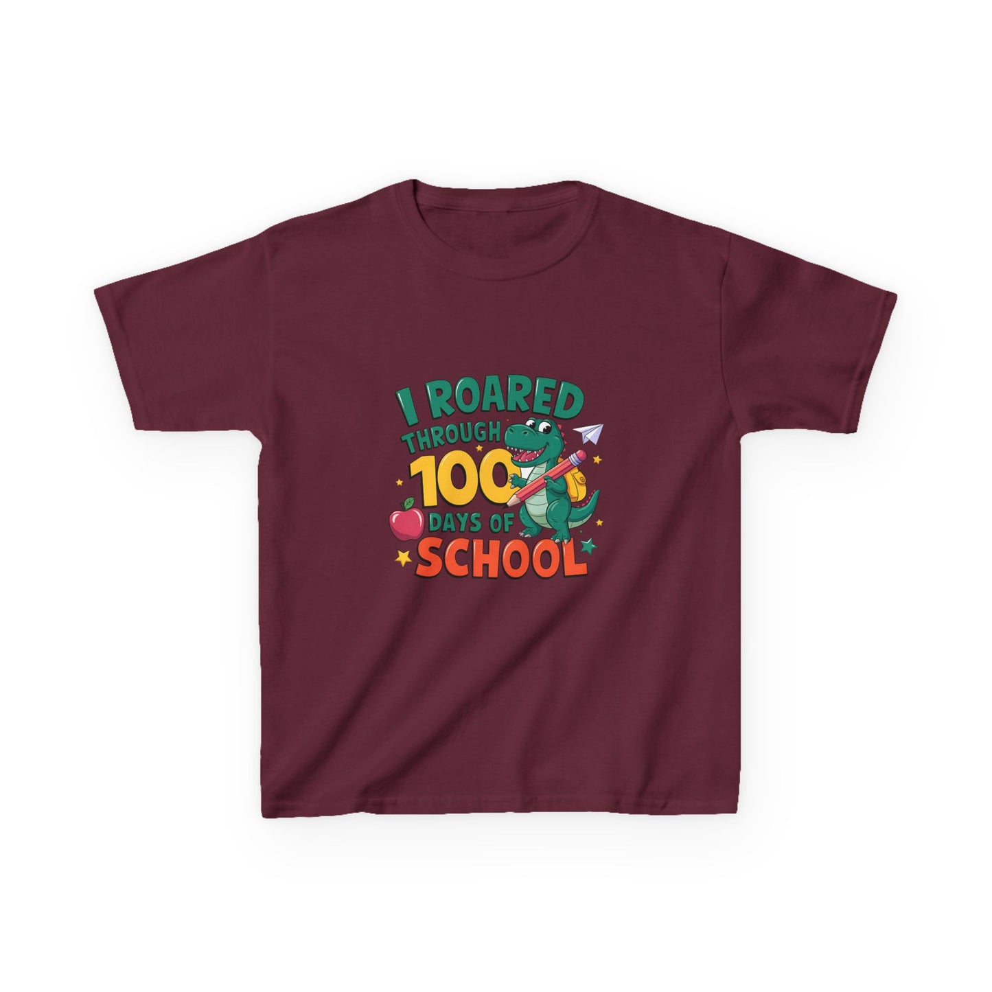 I Roared Through 100 Days of School Kids Tee - Fun & Comfortable Heavy Cotton Shirt for Celebrating Milestones