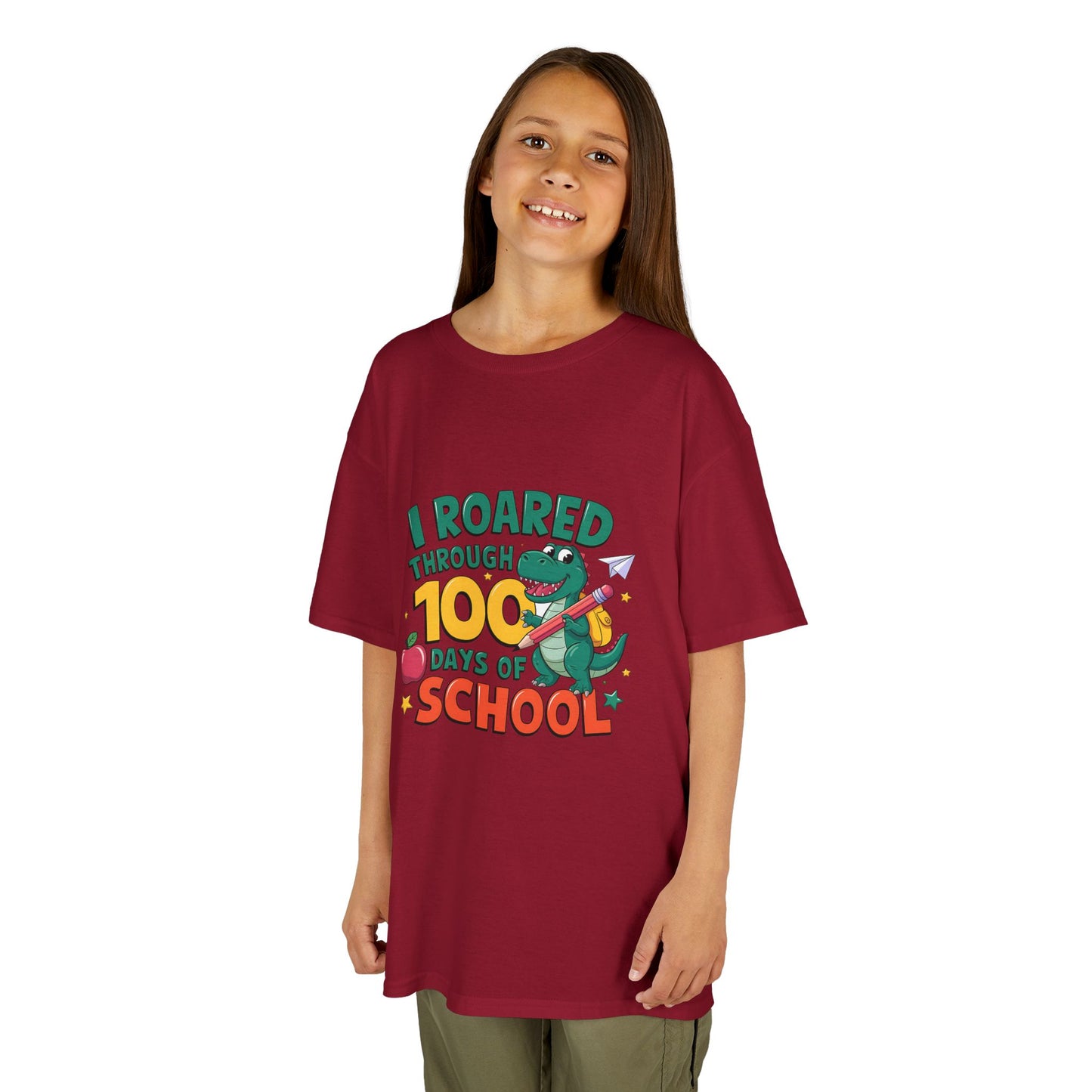 I Roared Through 100 Days of School Kids Tee - Fun & Comfortable Heavy Cotton Shirt for Celebrating Milestones