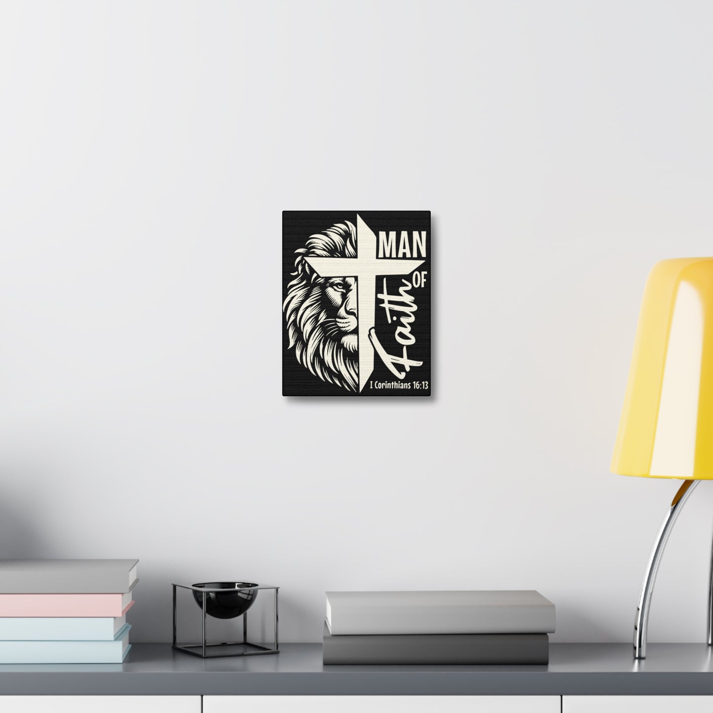 Faith-Inspired Stretched Canvas Art for Him, Lion of Judah Wall Decor, Inspirational Home Decor, Christian Gift, Man of Faith