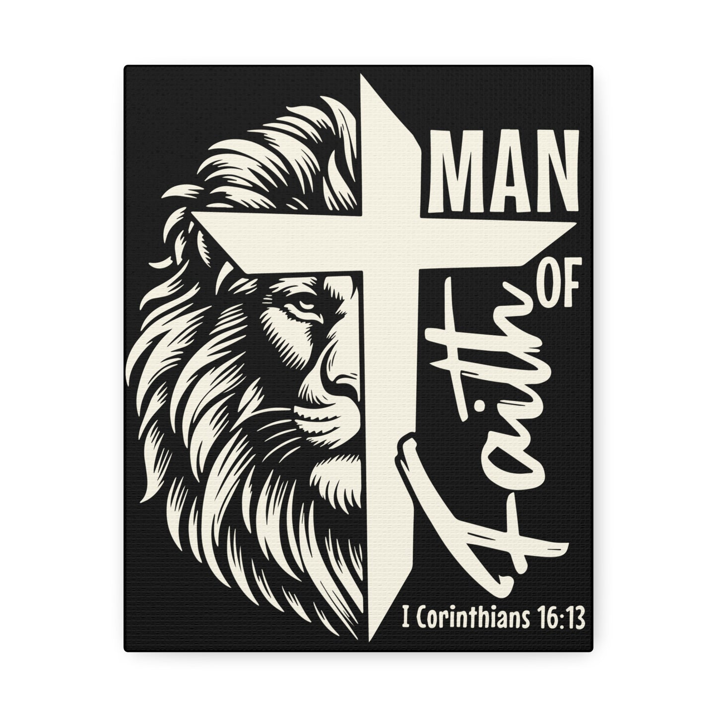Faith-Inspired Stretched Canvas Art for Him, Lion of Judah Wall Decor, Inspirational Home Decor, Christian Gift, Man of Faith