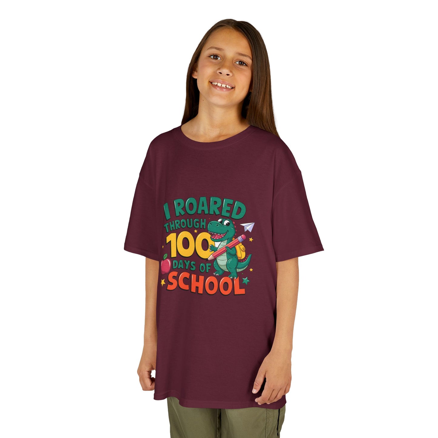 I Roared Through 100 Days of School Kids Tee - Fun & Comfortable Heavy Cotton Shirt for Celebrating Milestones
