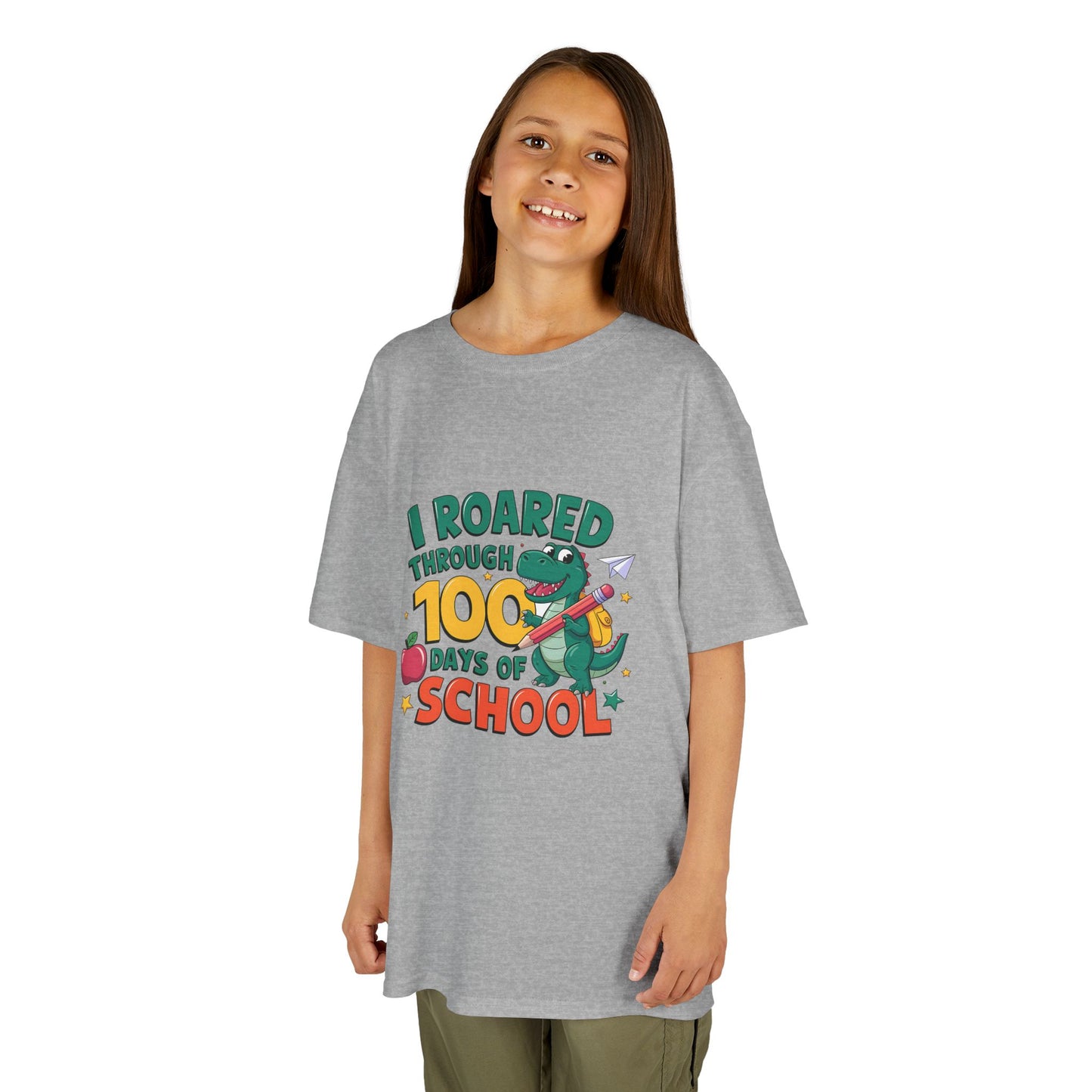 I Roared Through 100 Days of School Kids Tee - Fun & Comfortable Heavy Cotton Shirt for Celebrating Milestones