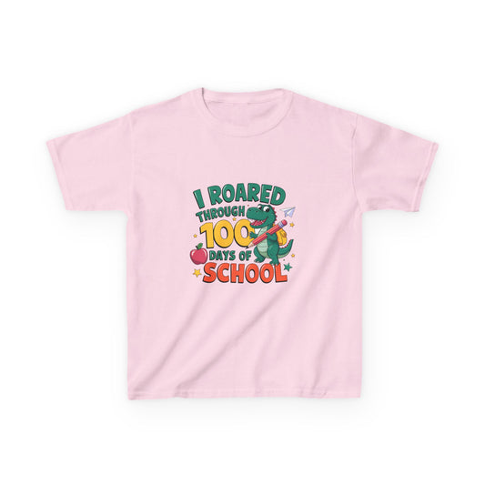 I Roared Through 100 Days of School Kids Tee - Fun & Comfortable Heavy Cotton Shirt for Celebrating Milestones