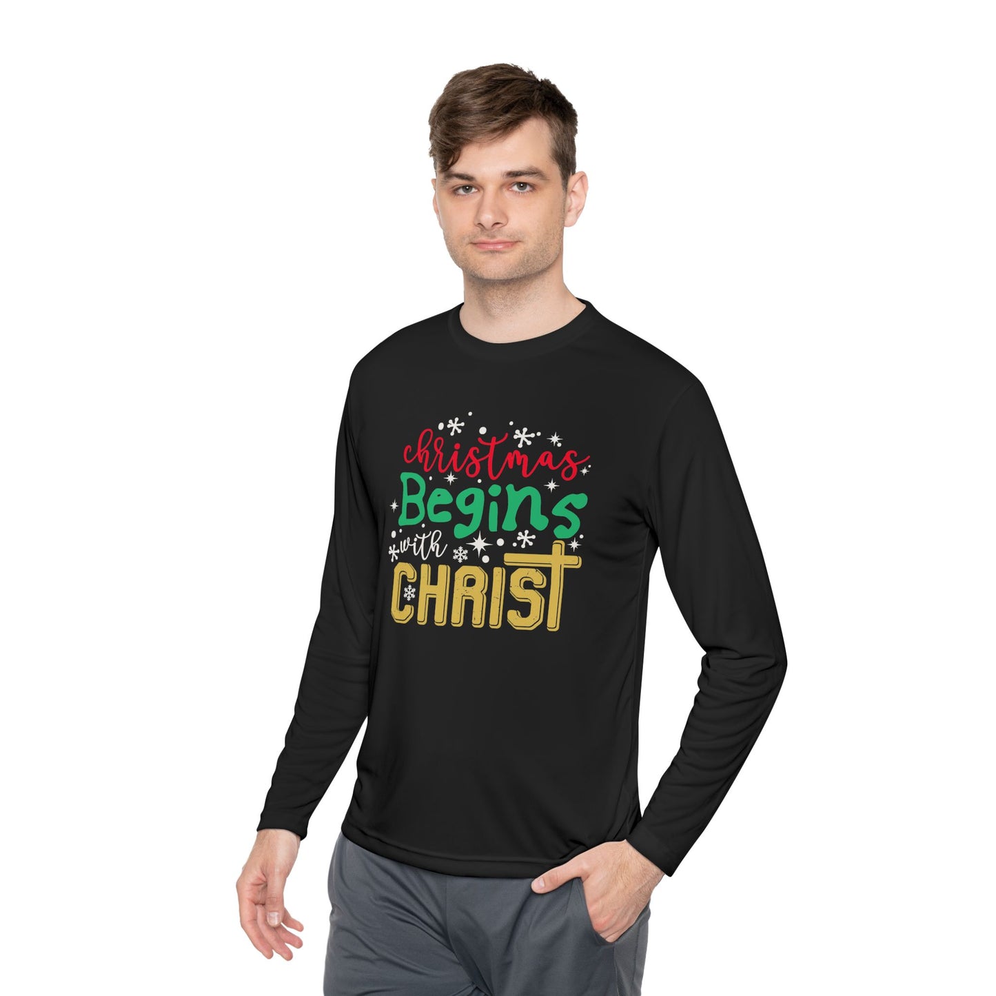 Christmas Begins with Christ Unisex Lightweight Long Sleeve Tee