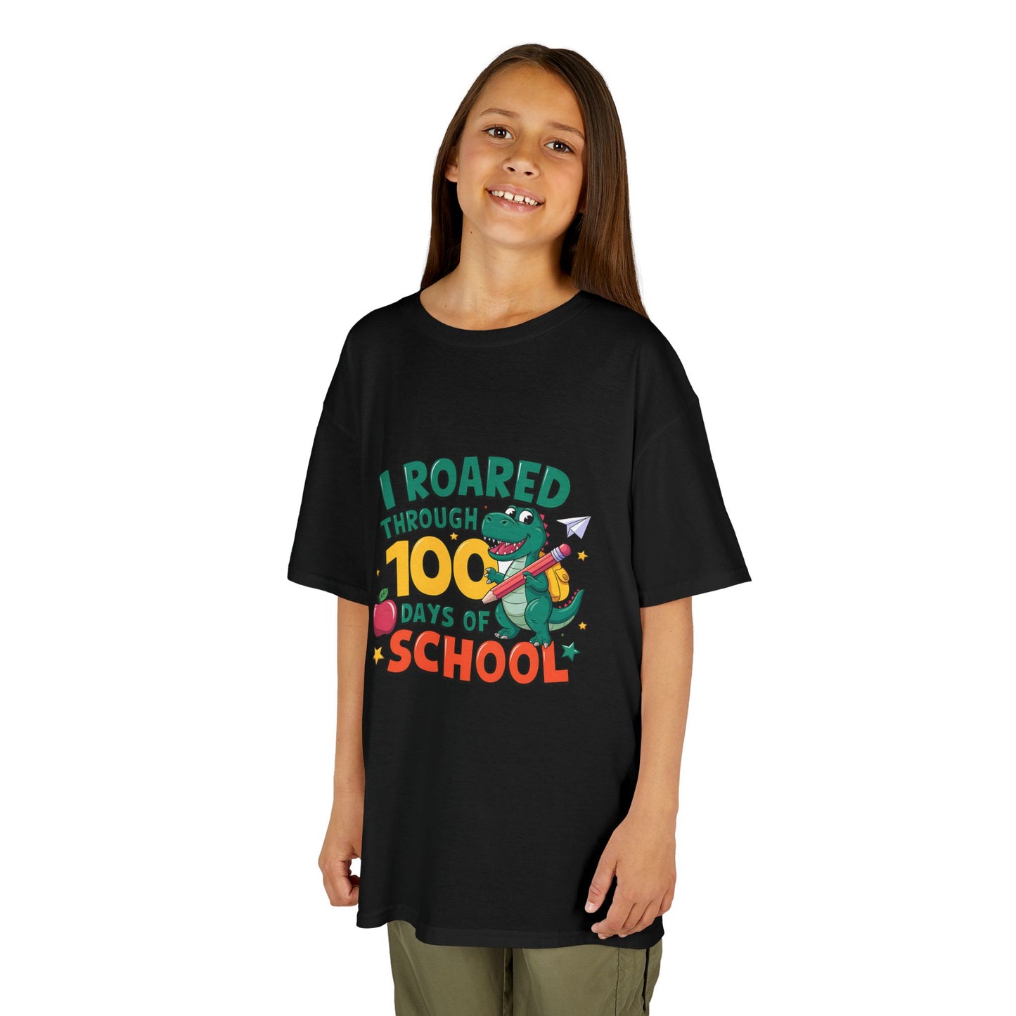 I Roared Through 100 Days of School Kids Tee - Fun & Comfortable Heavy Cotton Shirt for Celebrating Milestones