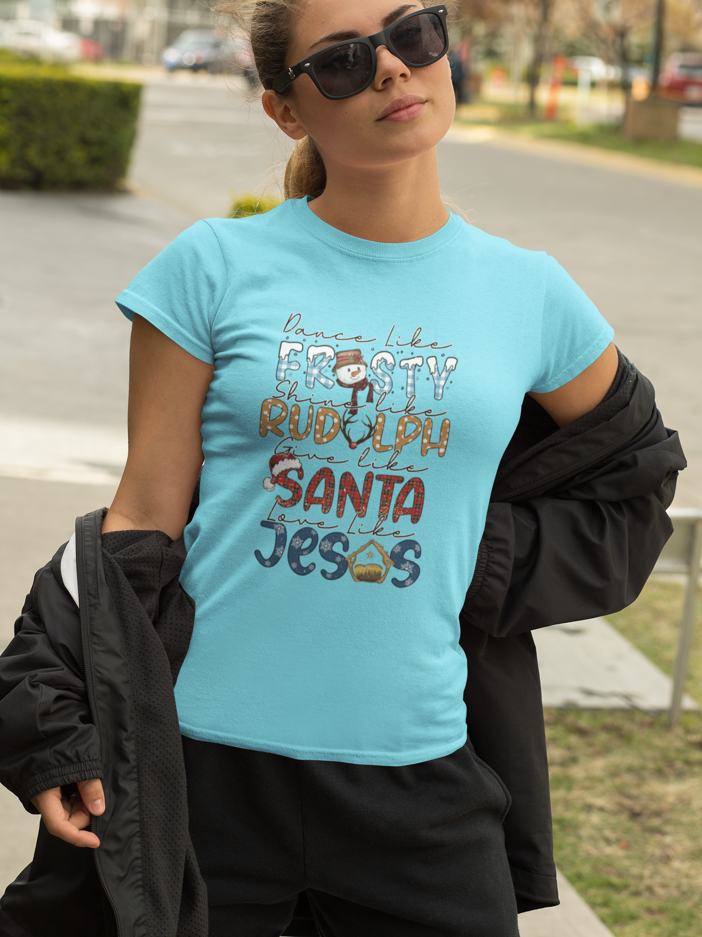 Christmas Themed Unisex Heavy Cotton Tee: Frosty, Rudolph, Santa, & Jesus