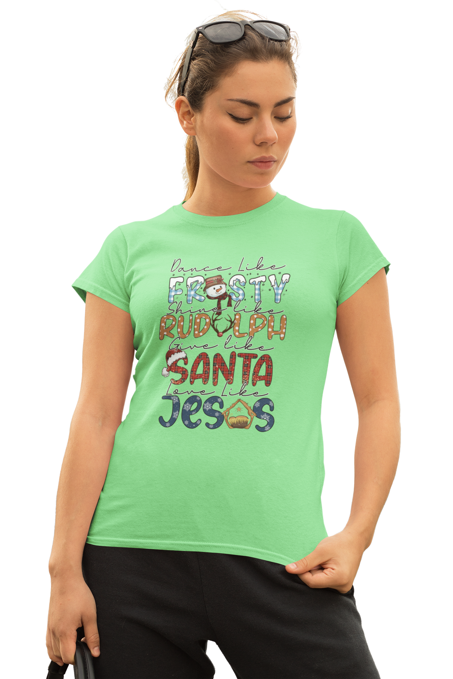 Christmas Themed Unisex Heavy Cotton Tee: Frosty, Rudolph, Santa, & Jesus