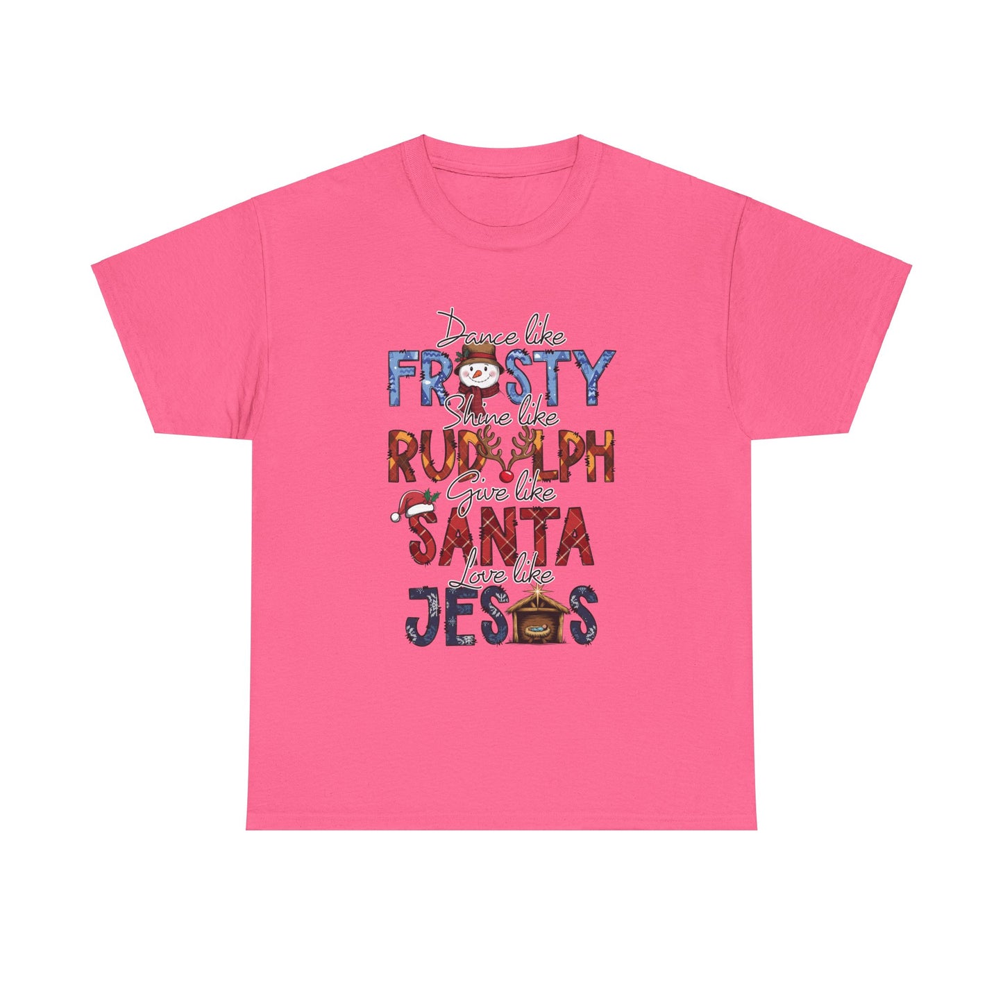 Christmas Themed Unisex Heavy Cotton Tee: Frosty, Rudolph, Santa, & Jesus