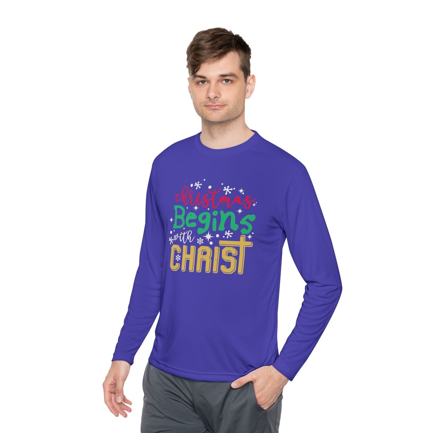 Christmas Begins with Christ Unisex Lightweight Long Sleeve Tee