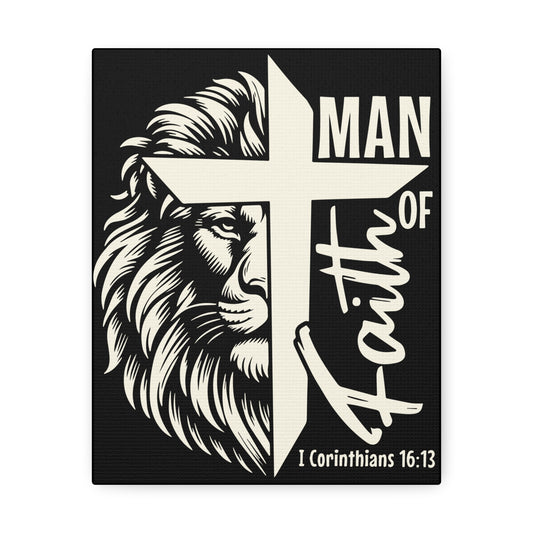 Faith-Inspired Stretched Canvas Art for Him, Lion of Judah Wall Decor, Inspirational Home Decor, Christian Gift, Man of Faith