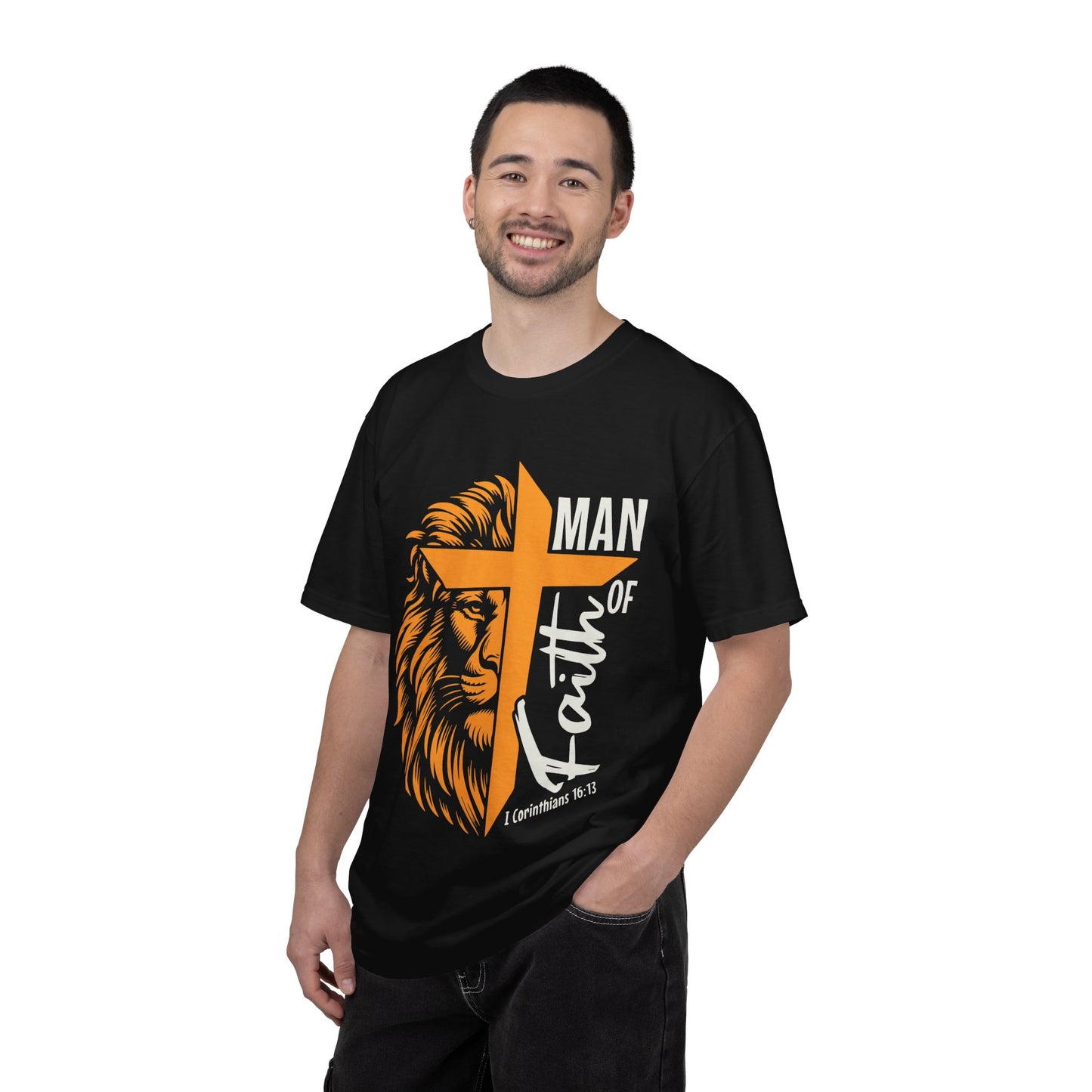 Faithful Lion Cross T-Shirt — "Man of Faith" Christian Tee (1 Corinthians 16:13)