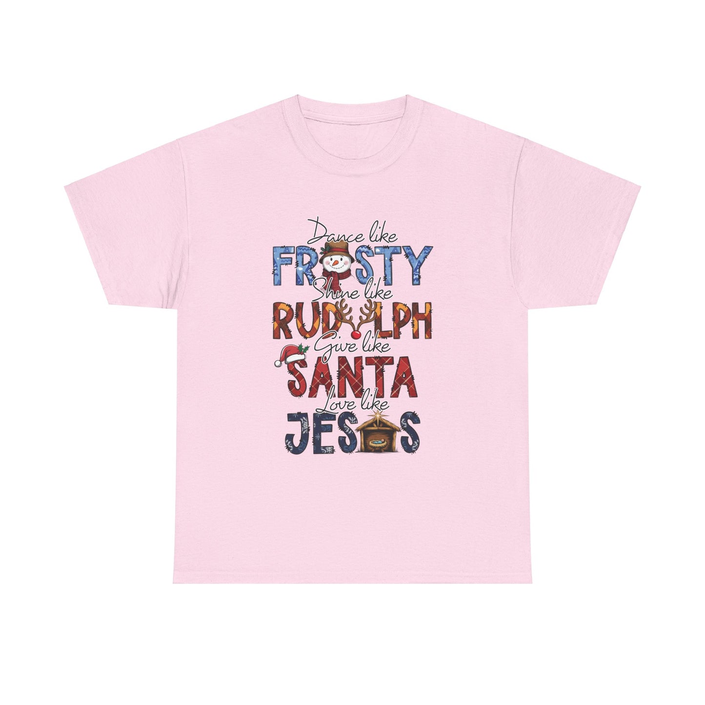 Christmas Themed Unisex Heavy Cotton Tee: Frosty, Rudolph, Santa, & Jesus