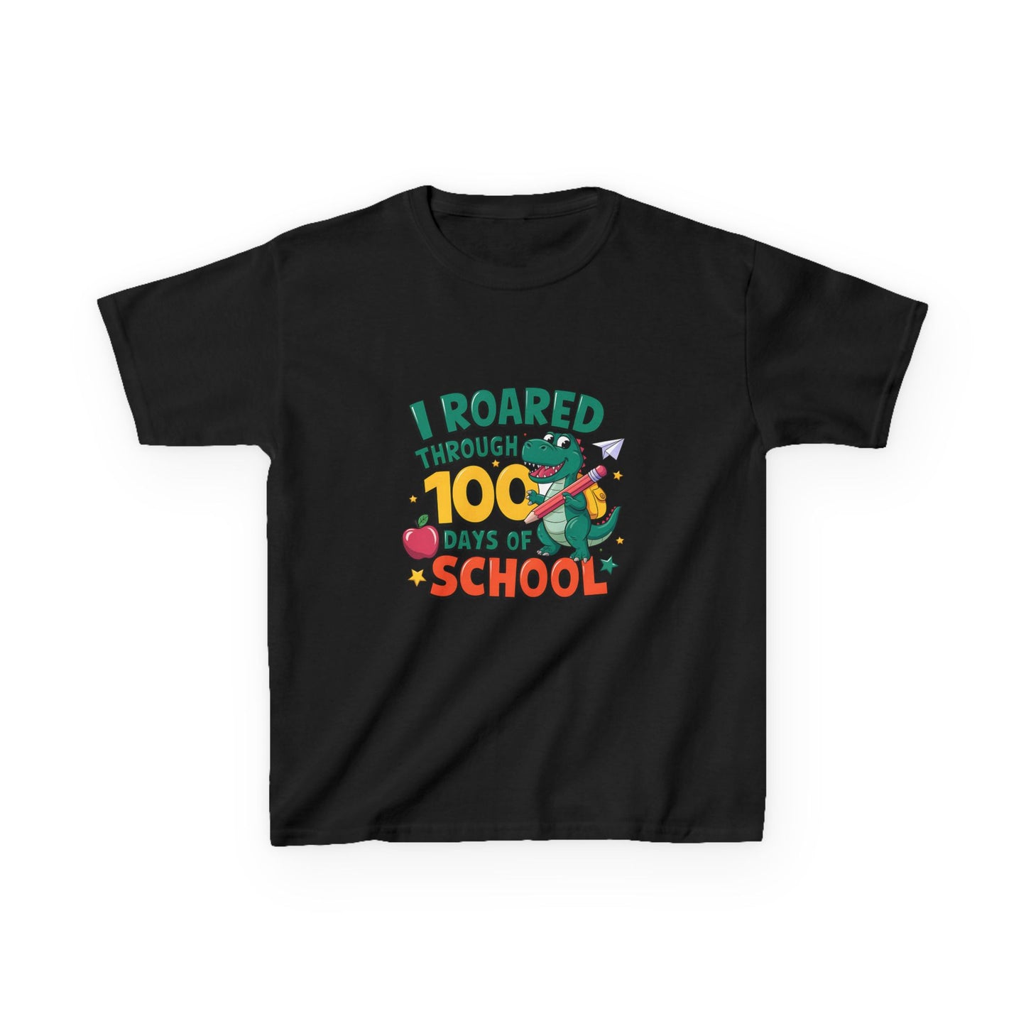 I Roared Through 100 Days of School Kids Tee - Fun & Comfortable Heavy Cotton Shirt for Celebrating Milestones