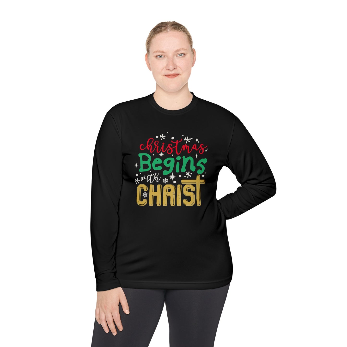 Christmas Begins with Christ Unisex Lightweight Long Sleeve Tee