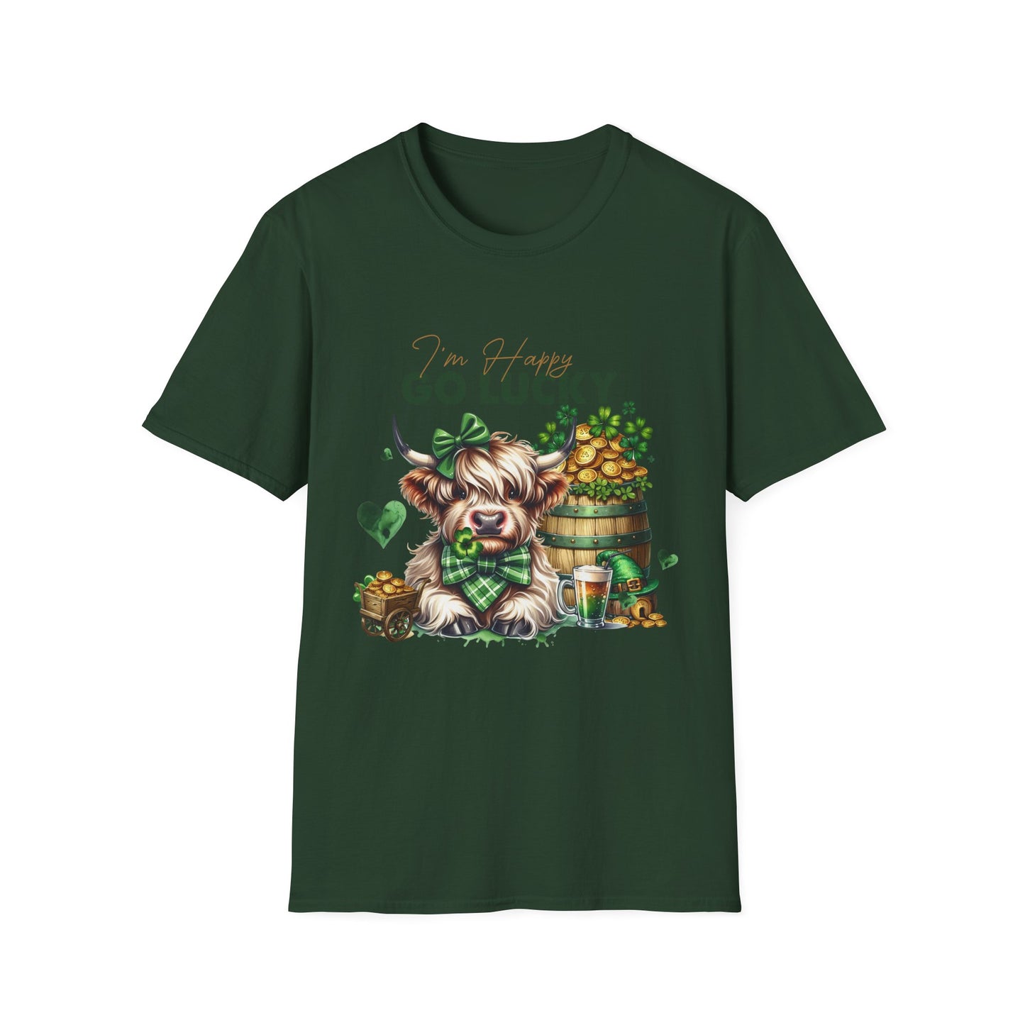 St. Patrick's Day 'I'm Happy' Highland Cow Unisex Softstyle T-Shirt