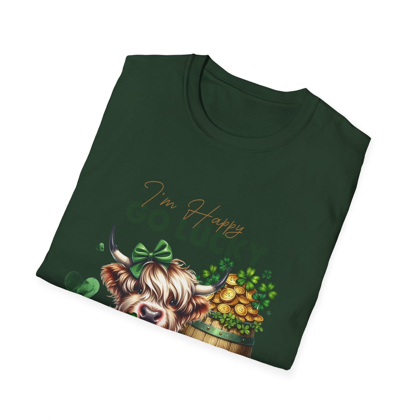 St. Patrick's Day 'I'm Happy' Highland Cow Unisex Softstyle T-Shirt