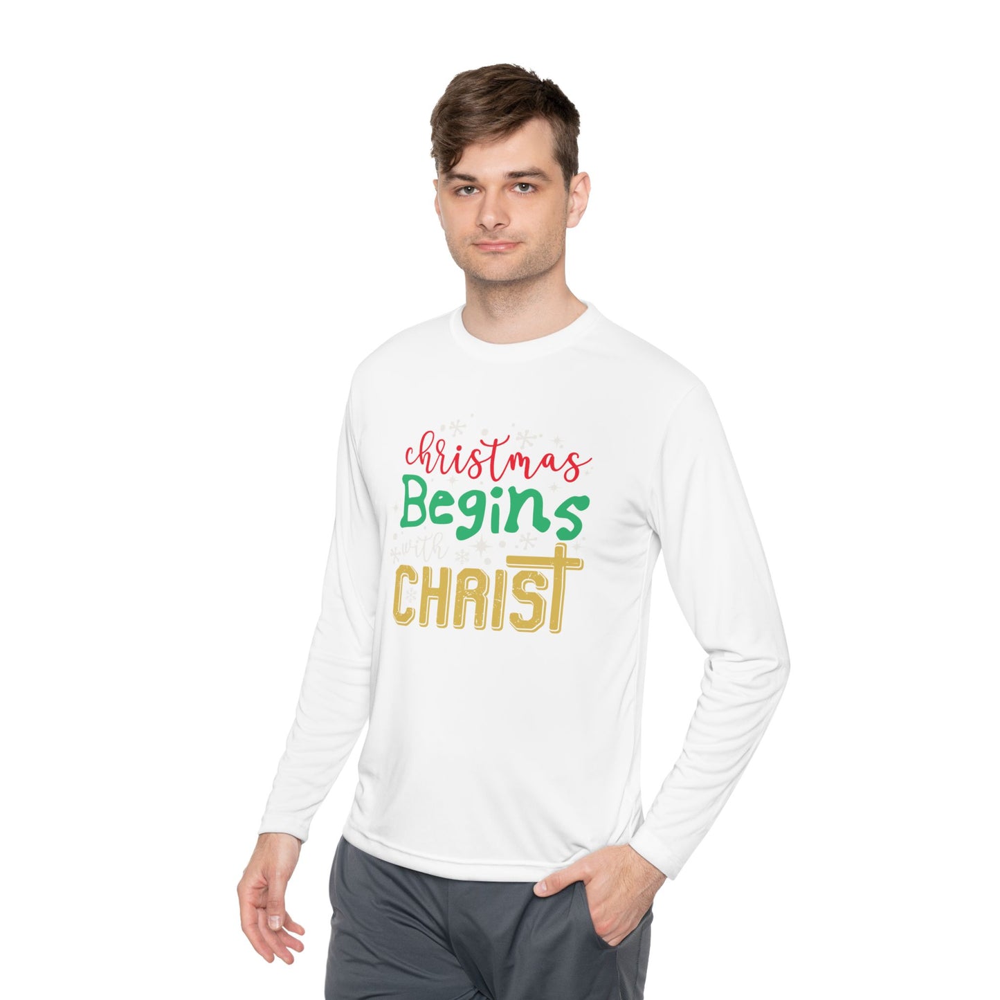 Christmas Begins with Christ Unisex Lightweight Long Sleeve Tee